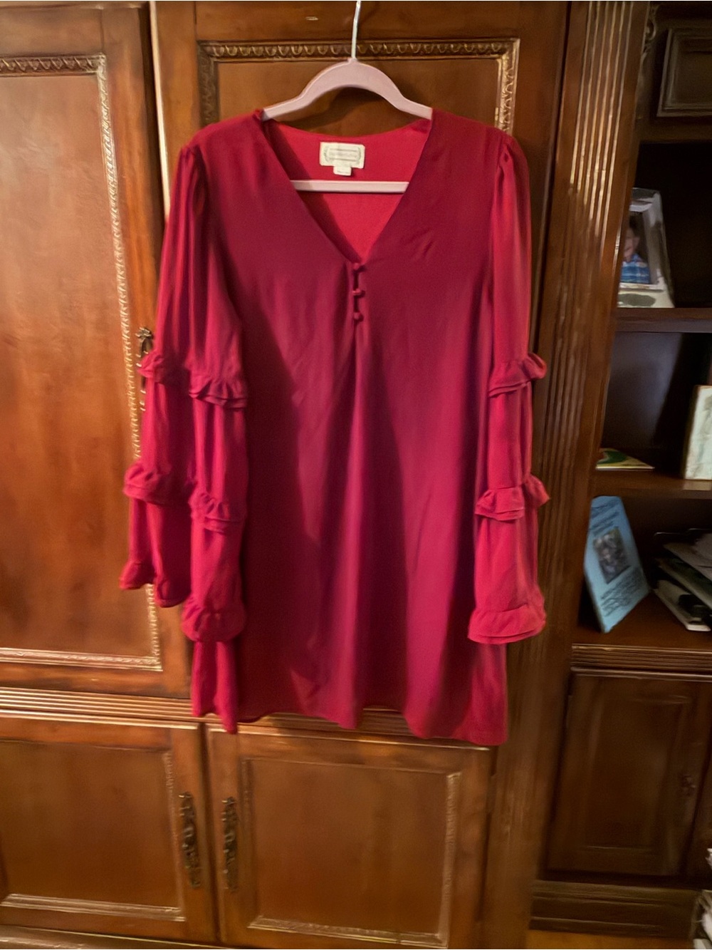 Love Riche Berry Red Long-Sleeve Ruffle Tier Dress